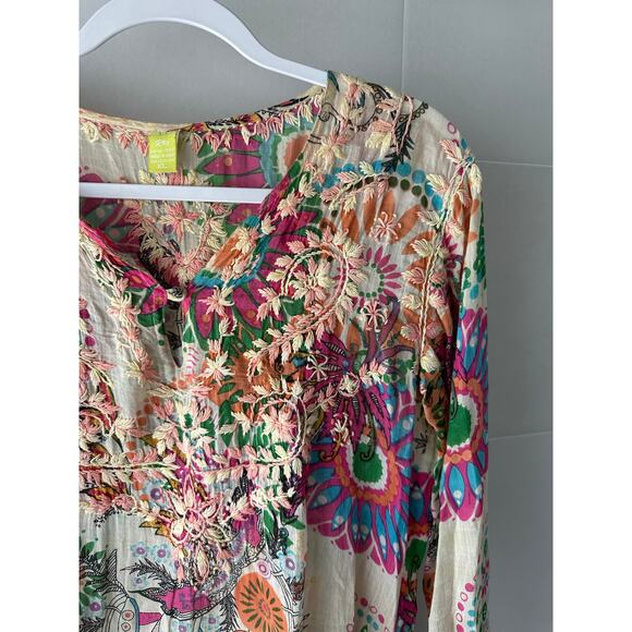 RaJ Swim suit cover up XL Cotton embroidered floral tunic Resort wear - Picture 3 of 8